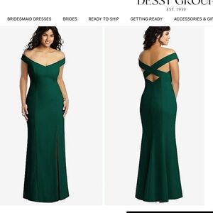 Dessy Collection Off The Shoulder Criss Cross Back Trumpet Gown Hunter Green 2